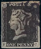 GB QV sg2vi 1840 1d black Plate 7 (FC) with BROWN MALTESE CROSS SG CAT £3,000