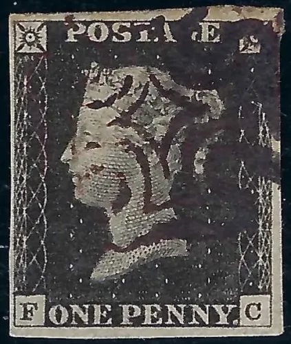 GB QV sg2vi 1840 1d black Plate 7 (FC) with BROWN MALTESE CROSS SG CAT £3,000