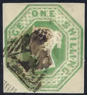 GB qv sg55 1 Shilling Green embossed SG cat £1,000