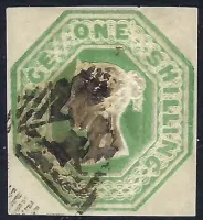 GB qv sg55 1 Shilling Green embossed SG cat £1,000