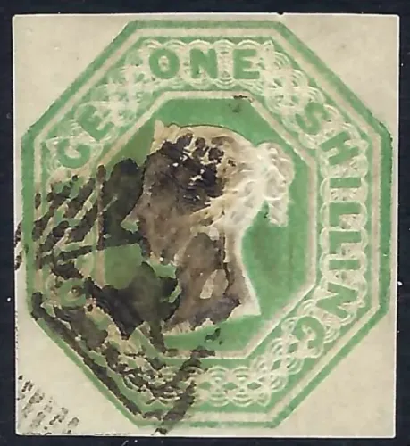 GB qv sg55 1 Shilling Green embossed SG cat £1,000