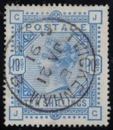 GB QV SG.183 10/- ULTRAMARINE "JG" (VFU)