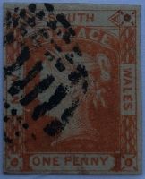 SG48a 1851 New South Wales Laureate 1d Carmine, No Leaves Right of SOUTH Error. 