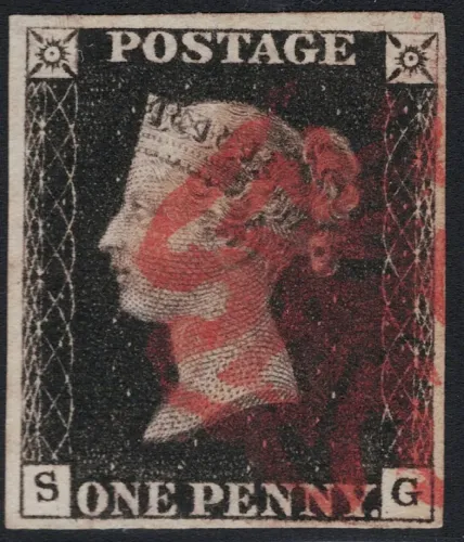 GB QV sg.2 1d Black plate 6 (SG) (VFU)