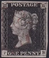 SG.2 (AS 15d vi) 1d Black Plate 2 (PB) with HADDINGTON BROWN Maltese Cross 