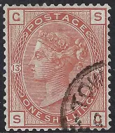 GB QV SG163 1/- Orange-Brown Plate 13 (SG)