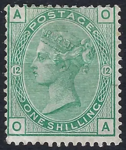 GB QV sg.150 1/- Green plate 12 (OA) (mh) sg cat £625