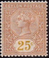 SG198a CEYLON 1886 25c yellow-brown Value in Yellow