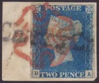 SG5 2d Blue Plate 1 (BA) with Red MX & Black Charing Cross Straightline Cancel