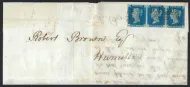 SG5 2d Blue Plate 1 (RB, RC, RD) Strip of 3 on Cover to Hamilton
