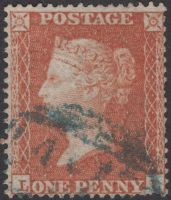 SG21 1d Red (LL) with BLUE Numeral Cancel
