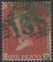 SG21 1d Red (CE) with GREEN Numeral Cancel