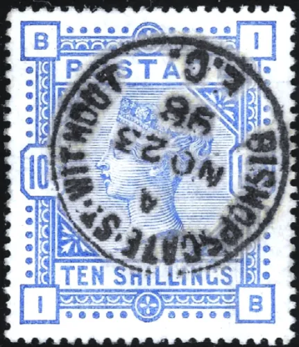 GB QV SG.183 10/- ULTRAMARINE "IB" (VFU)