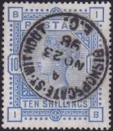 GB QV SG.183 10/- ULTRAMARINE "IB" (VFU)