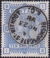 GB QV SG.183 10/- ULTRAMARINE "IB" (VFU)