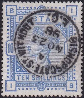 GB QV SG.183 10/- ULTRAMARINE "IB" (VFU)