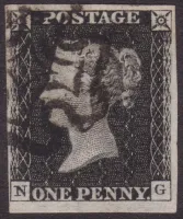 GB QV SG.2 1d Black Plate 1b (NG) Re-Entry SG Cat £550