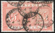 GB QV SG.137 £5 orange (ac) on white paper sg cat £4,750