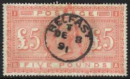 GB QV SG.137 £5 orange (BA) on white paper sg cat £4,750