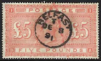 GB QV SG.137 £5 orange (BA) on white paper sg cat £4,750