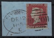 1d Red-Brown Plate 188 (PJ) with PLYMOUTH Spoon Cancel