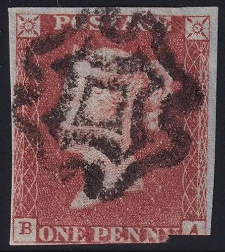 GB QV SG.8 1d Red Plate 34 (BA) with NORWICHMaltese Cross
