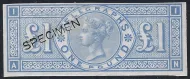 GB QV 1877 £1 pale ultramarine imperf colour trial L236 Telegraphs stamp (AN) with specimen type 8 overprint