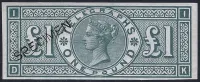 GB QV 1877 £1 grey-green imperf colour trial L236 Telegraphs stamp (dk) with specimen type 8 overprint (MNH)