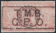 GB qv sg.133 £5 Orange (cg) on blued paper sg cat £15,000