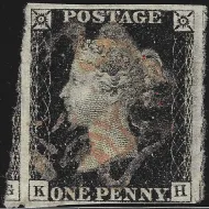 SG.2 1d Black Plate 5 (KH) with Pink Maltese Cross