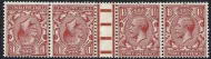 GB kgv SG420a Variety. 1½d chestnut Interpanneau Tete - Beche Strip of 4 (MNH)