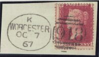 SG43 1d Red Plate 76 (FB) with WORCESTER Spoon Cancel